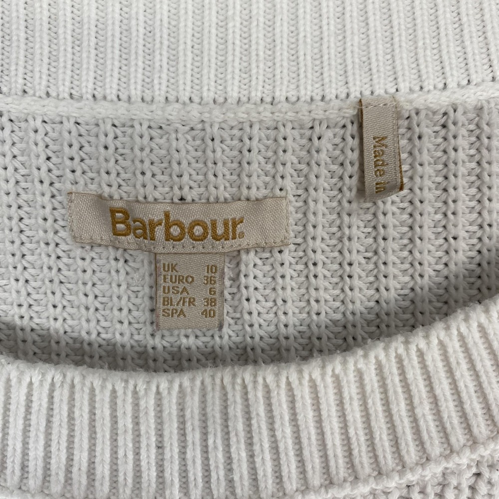Barbour Promenade Knit Sweater Womens 6 White Striped 100% Cotton Crewneck - Picture 6 of 16